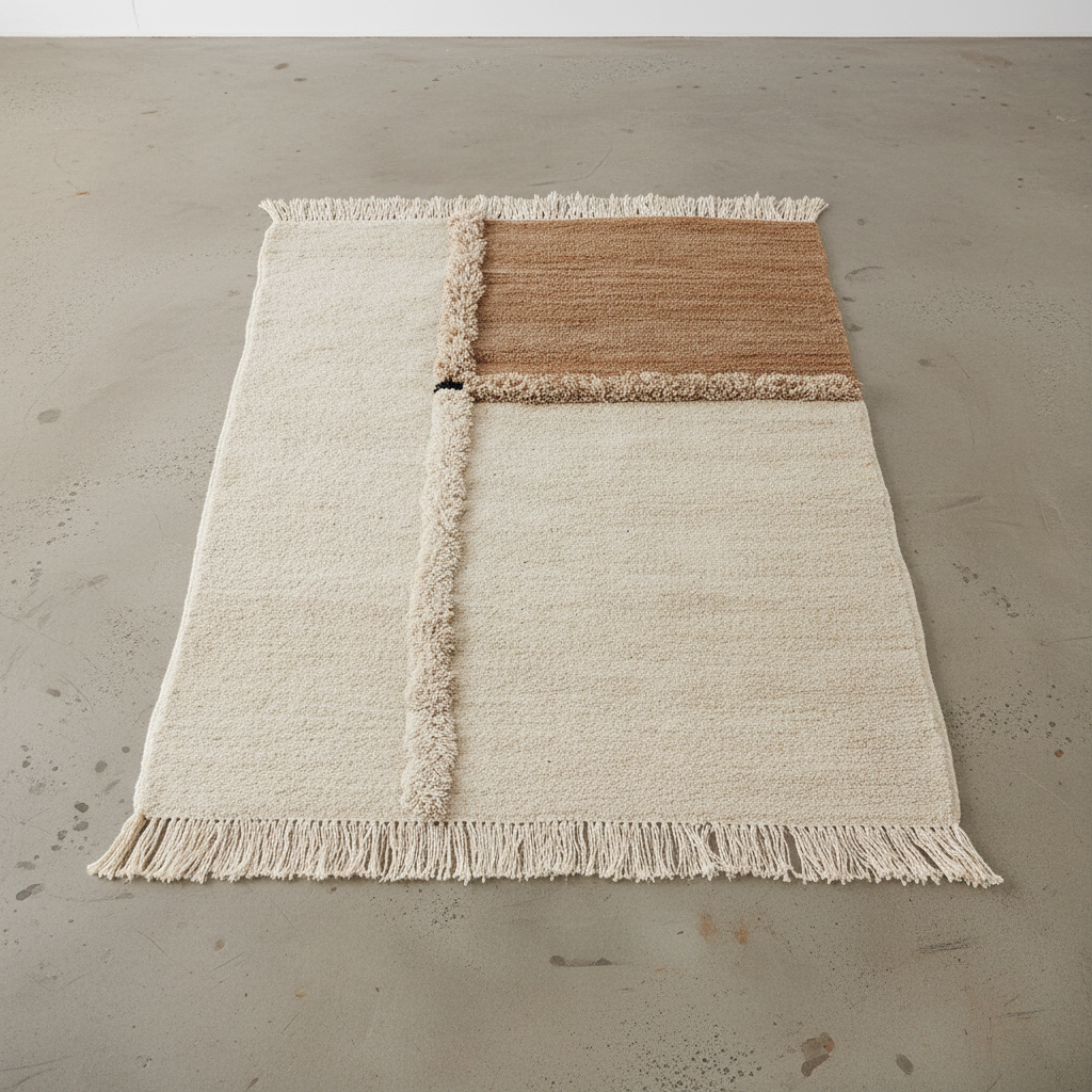 E-1027 White & Brown Knotted Plush — Overhead Flat Lay, Rug Only