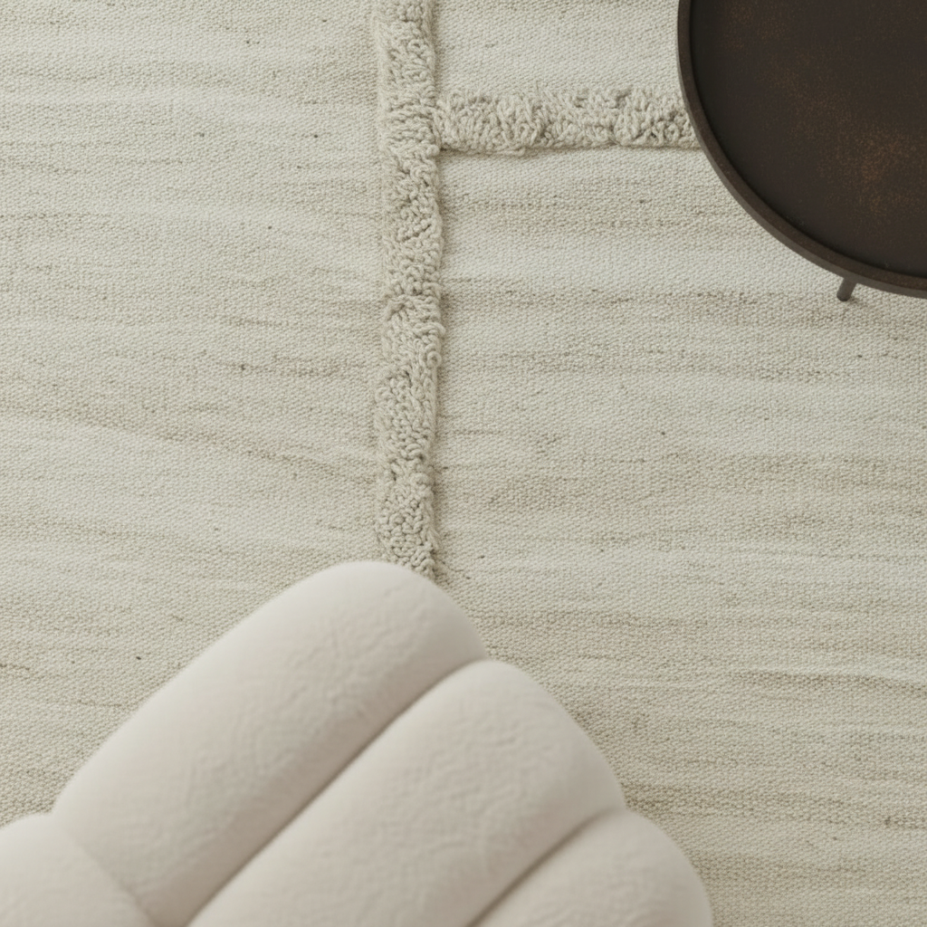 EM77 Woven White — Close-Up Fringe Detail, Styled Scene