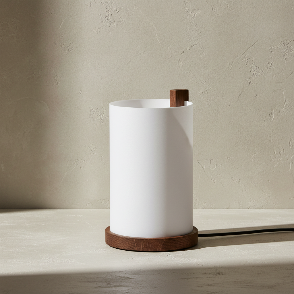 ENSO table light dark oil oak on limewash concrete background
