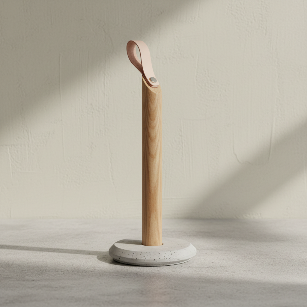 Grab Holder Oak with limewash backdrop and concrete surface