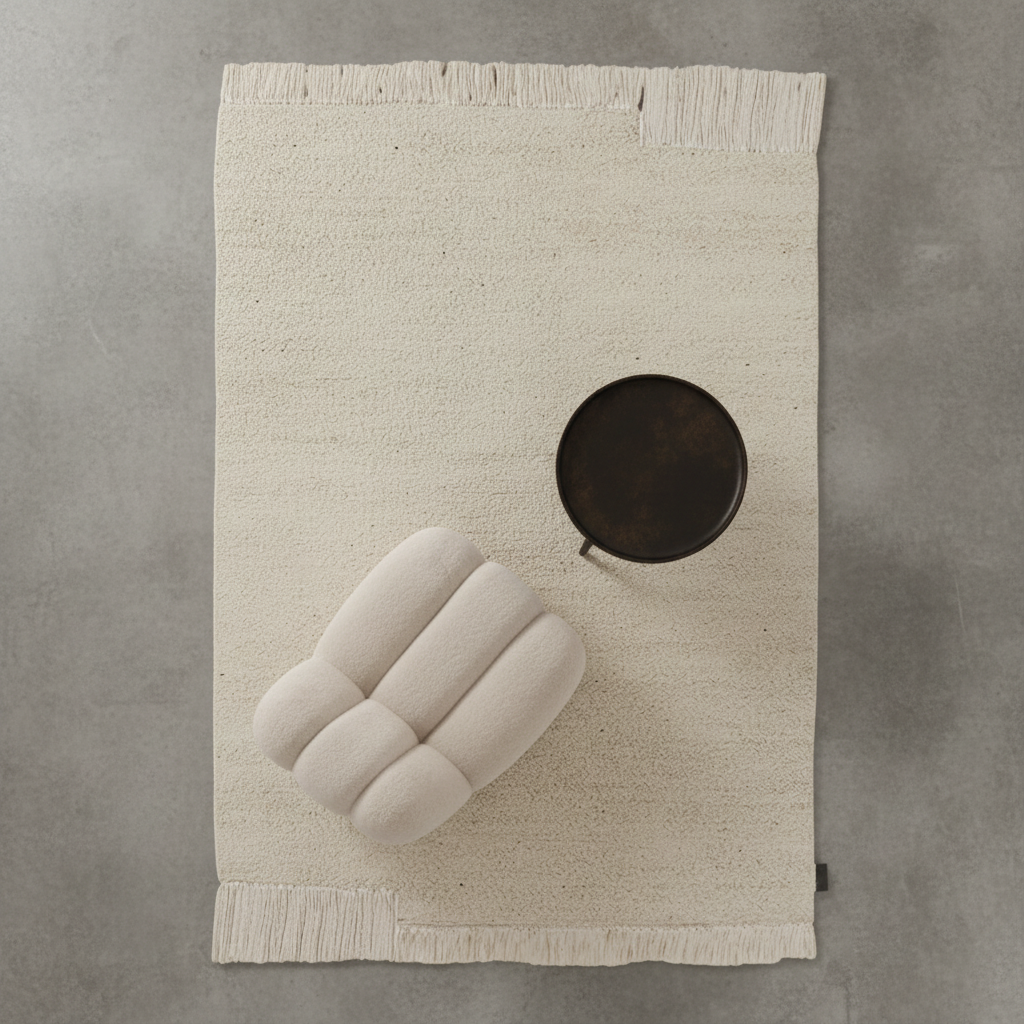 Hanki II White Knotted Plush — Styled with Toe Chair & Phantom Table