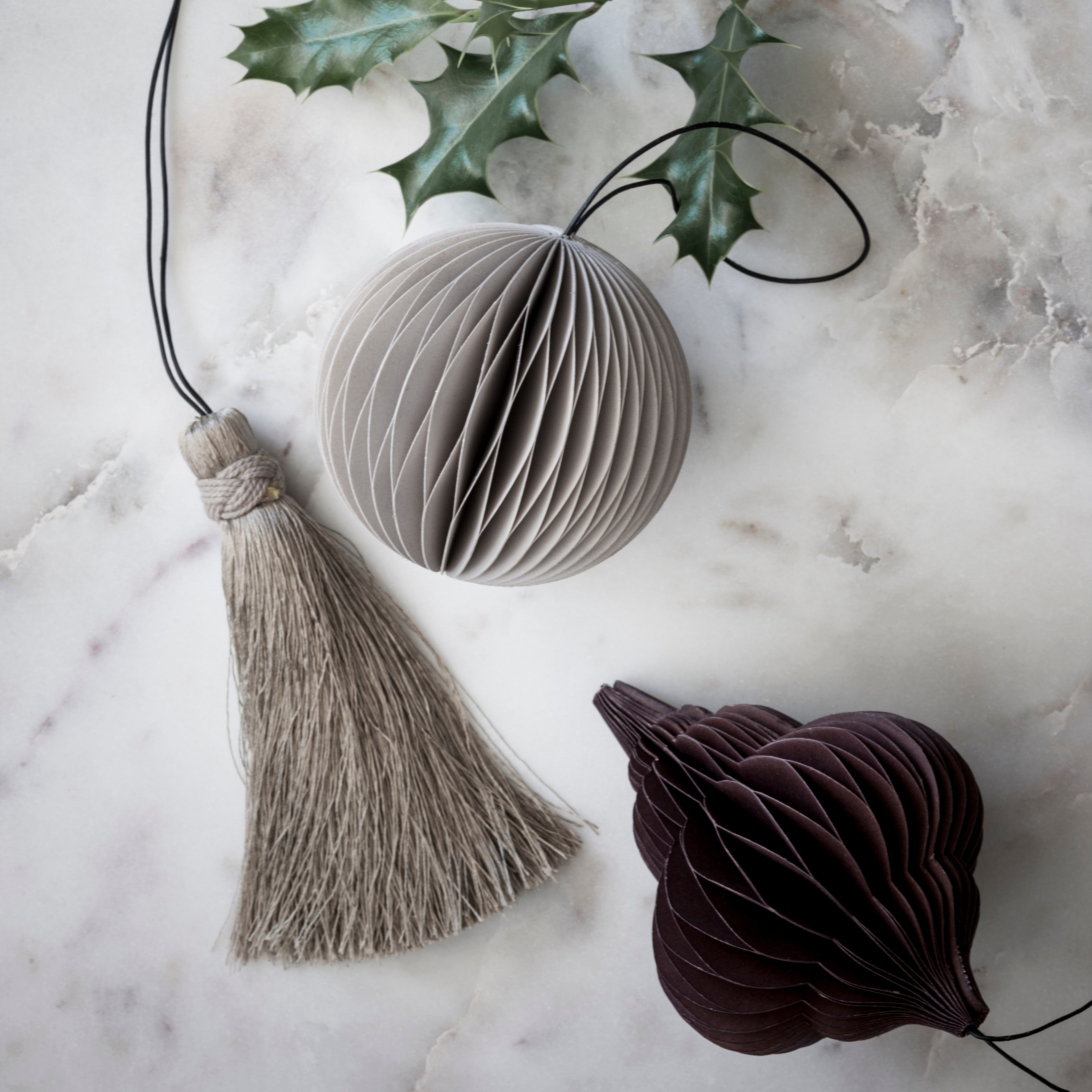 Holiday Ornament - tassel, nude grey. (box of 25)