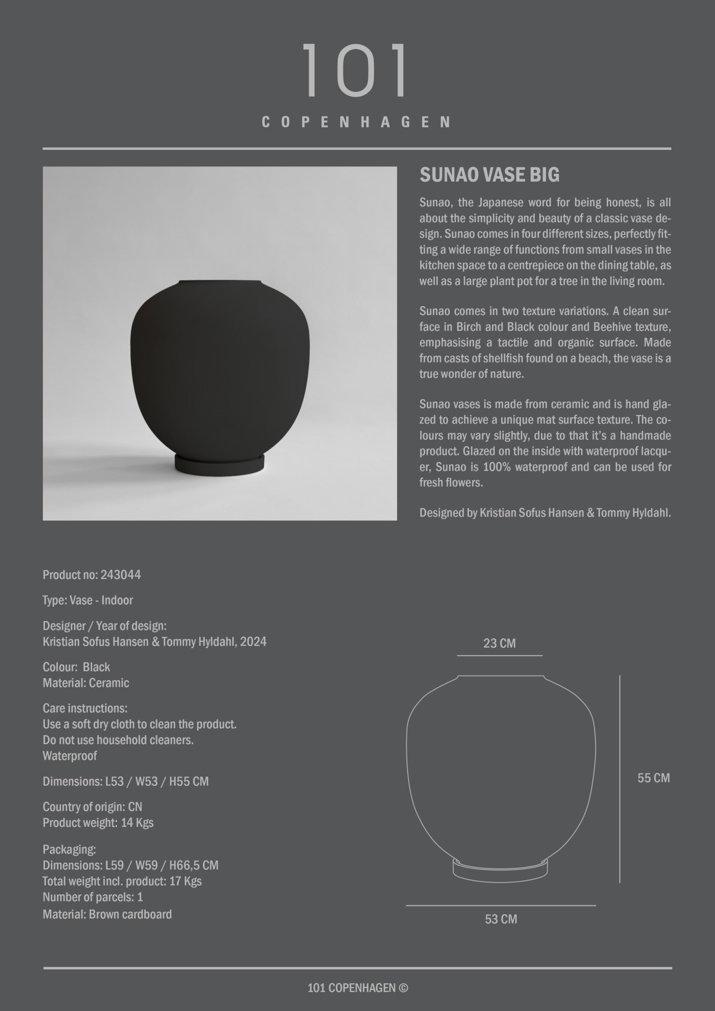 Sunao Vase, Hexa - Black