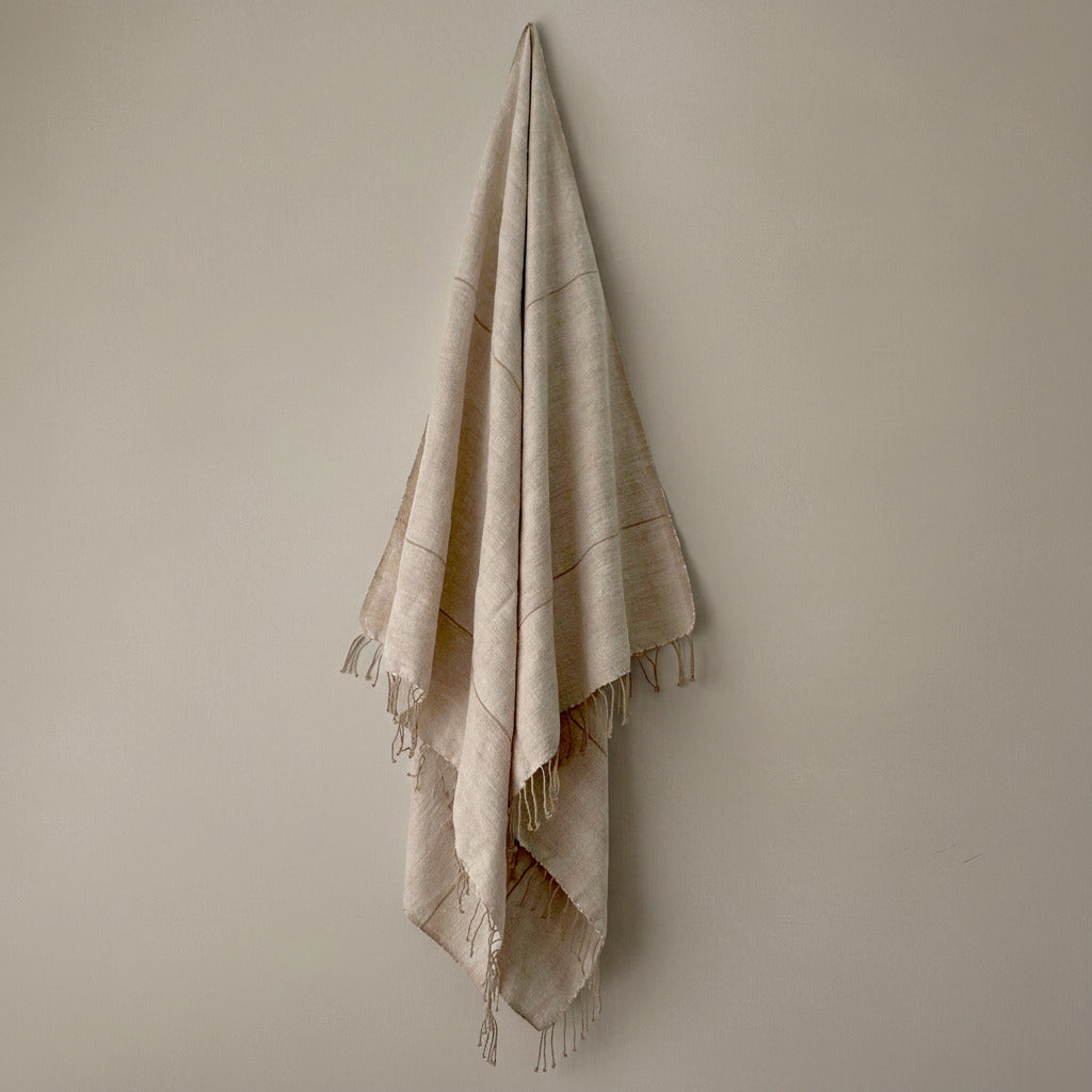Myrsky Towel, Beige with Brown Stripe - Hand Woven