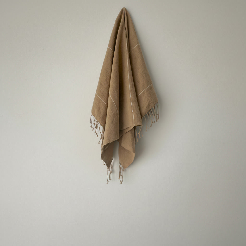 Myrsky Towel, Brown with Beige Stripe - Hand Woven