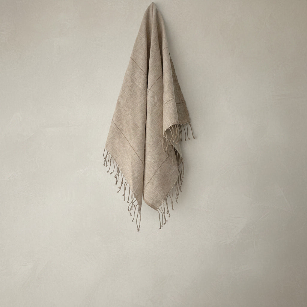 Myrsky Towel, Beige with Brown Stripe - Hand Woven