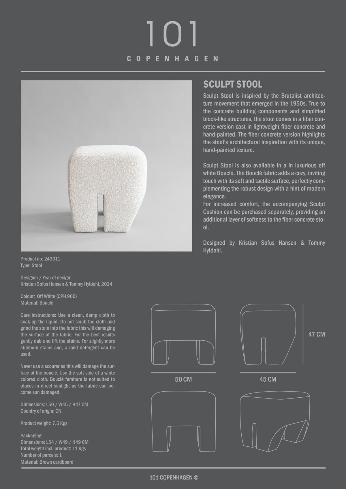 Sculpt Stool - Off White Bouclé*