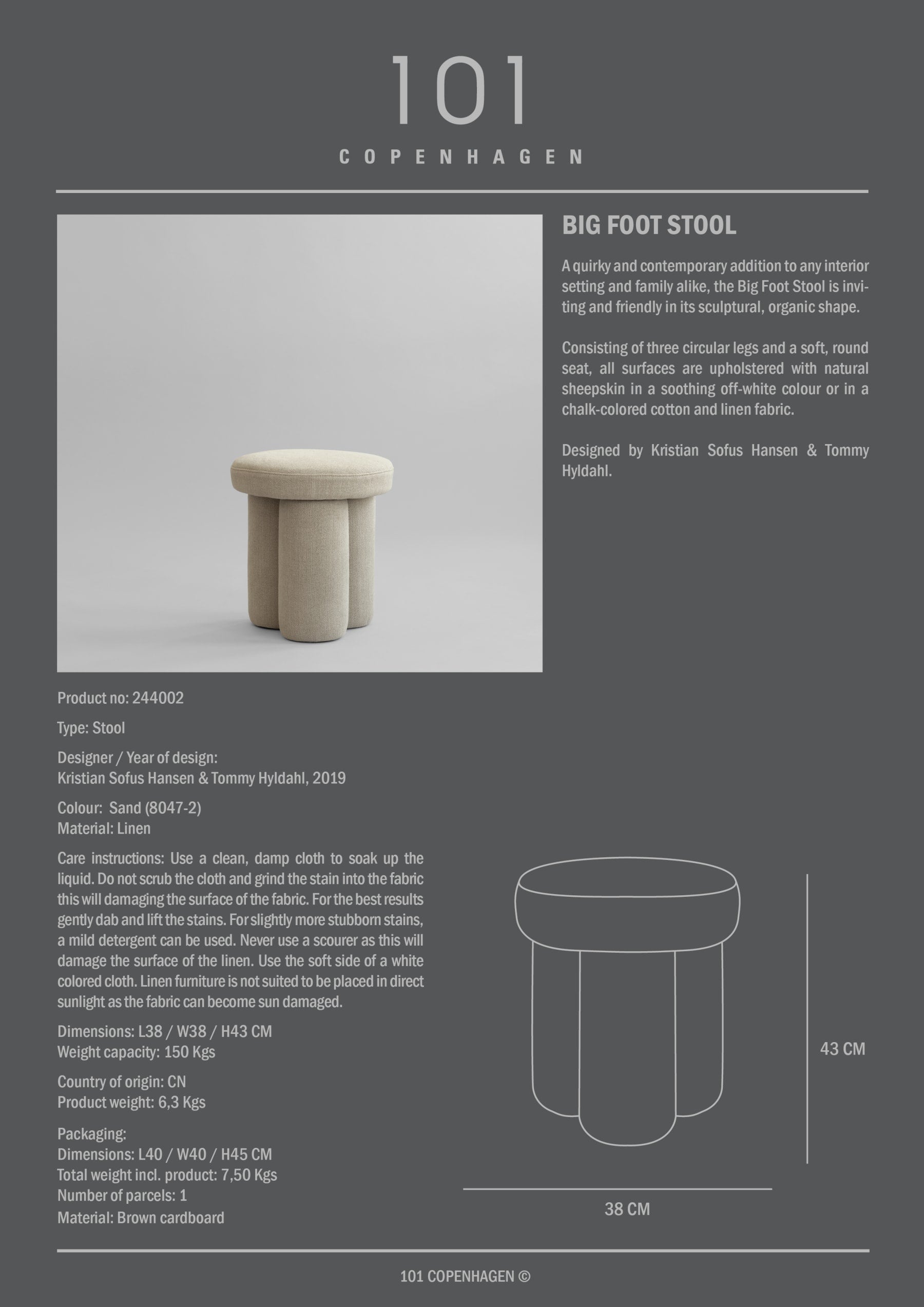 Big Foot Stool - French Linen, Sand