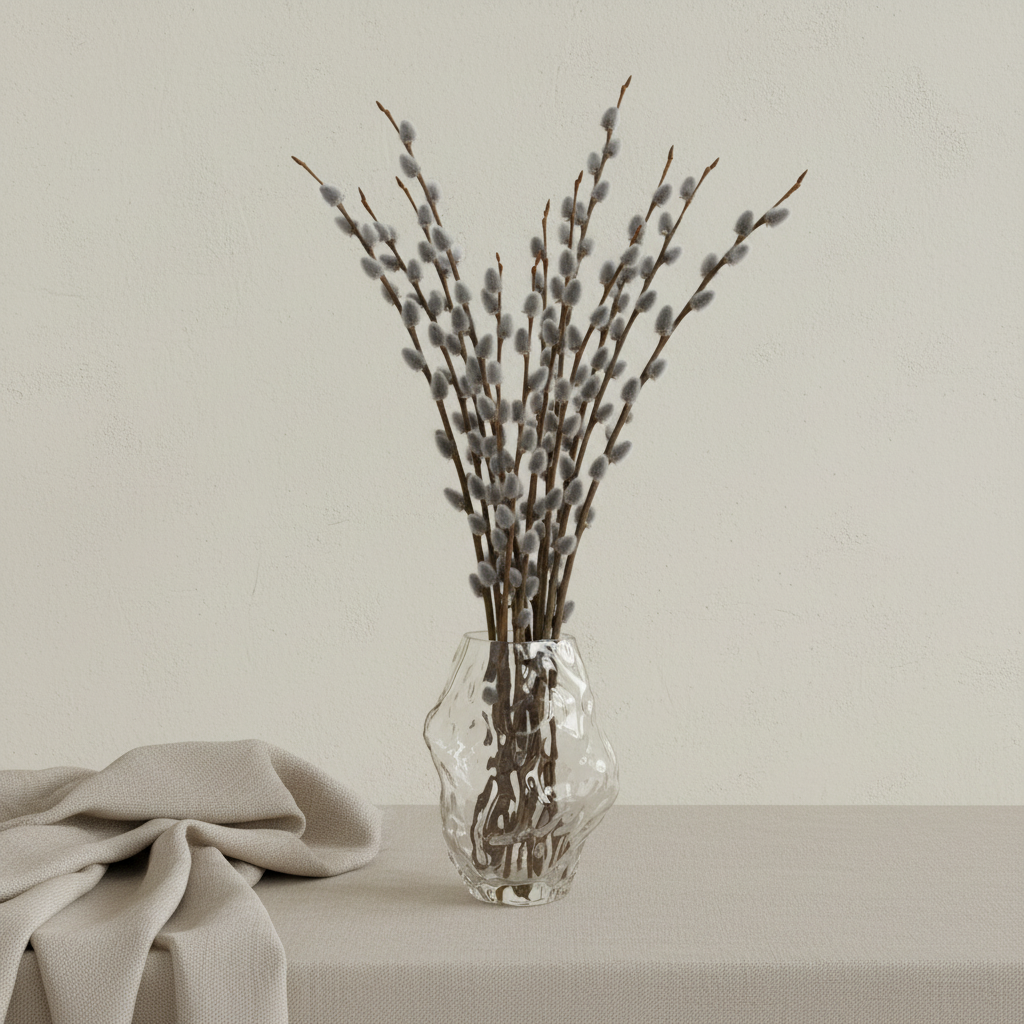 Katachi Vase Mini with Tall Pussy Willow