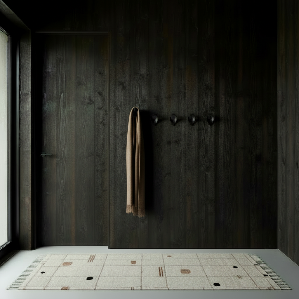 Minimalist entryway with scarf hanging lower
