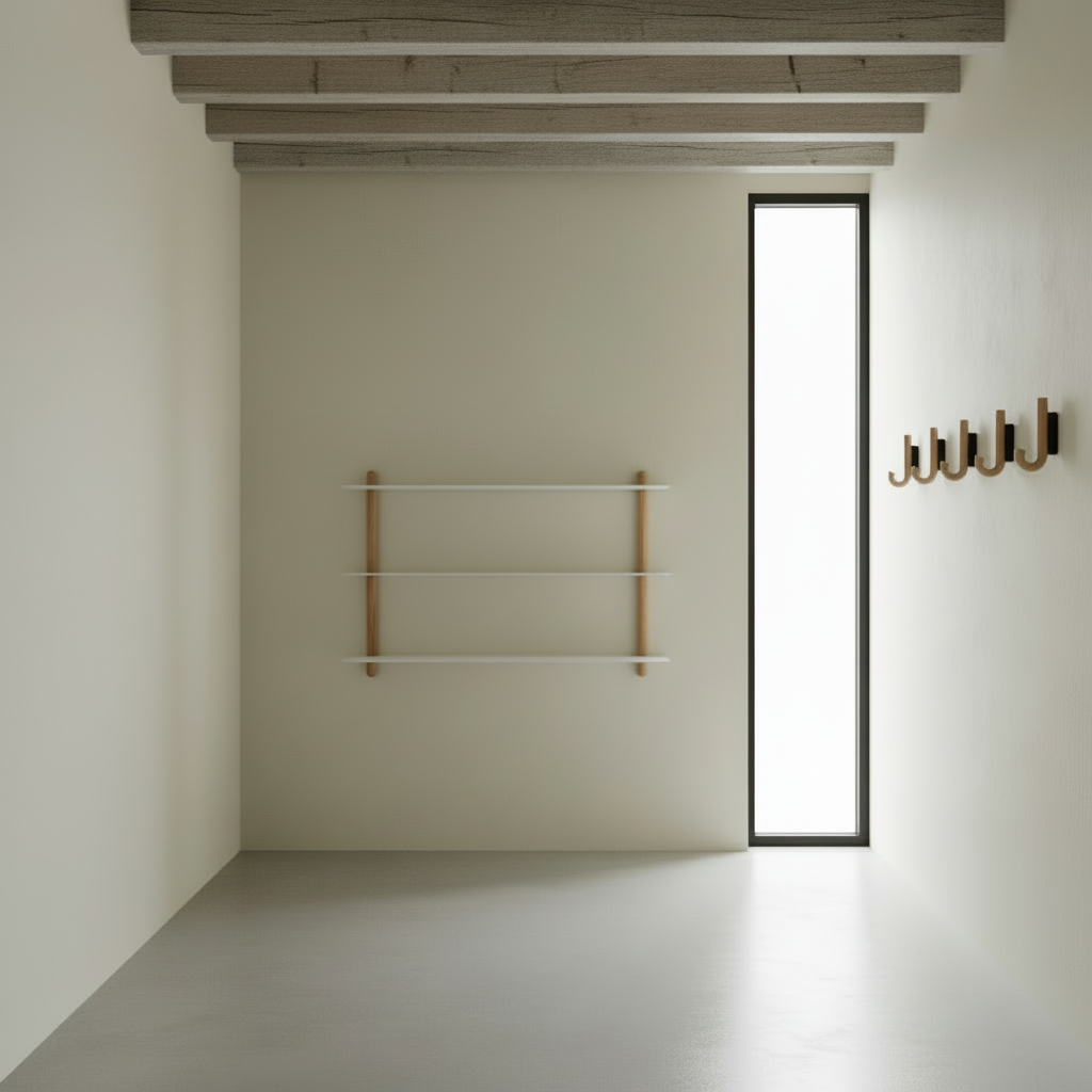 Minimalist hallway with NIVO shelf and hooks