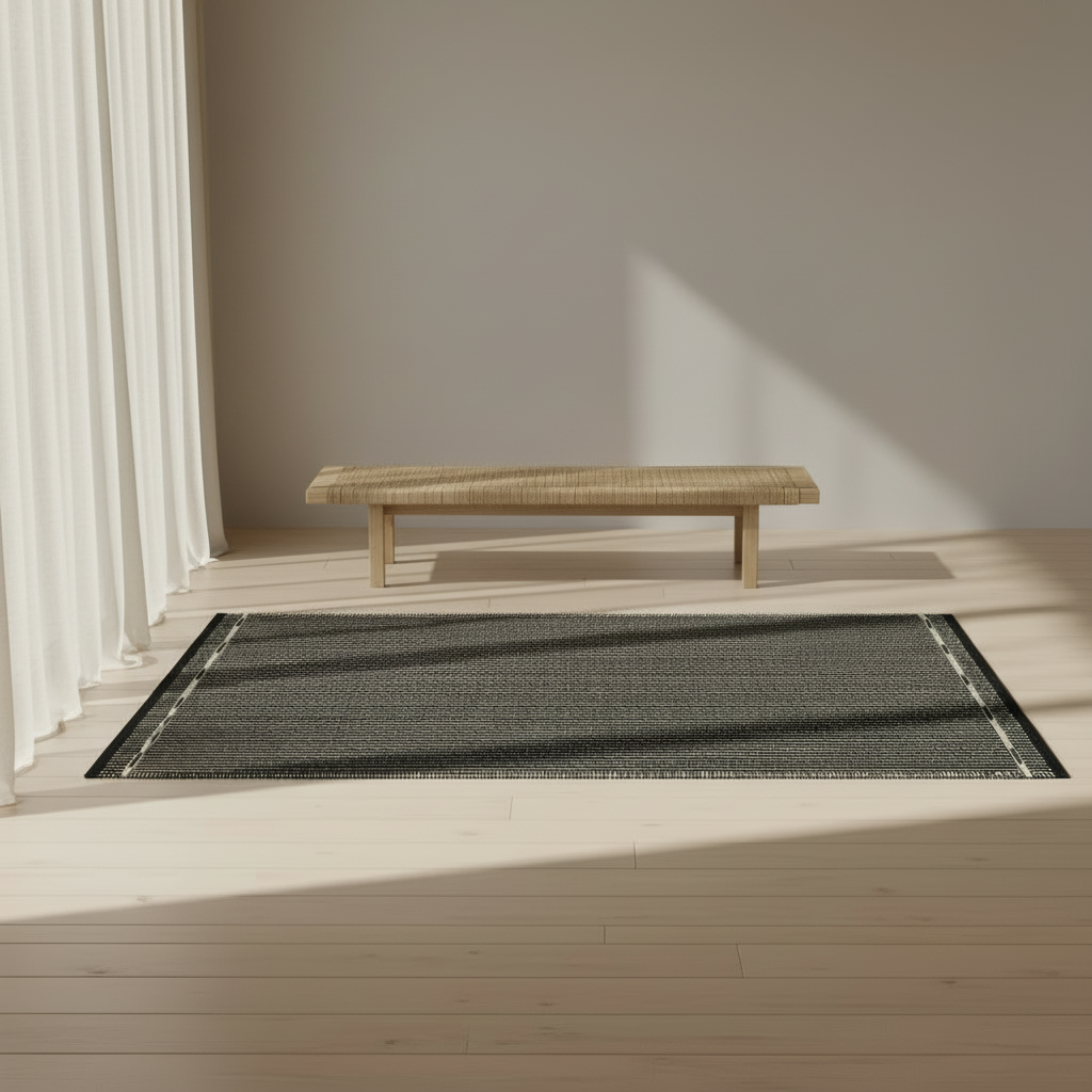 Minimalist Japandi interior with VK-3 Rug and sheer drapes