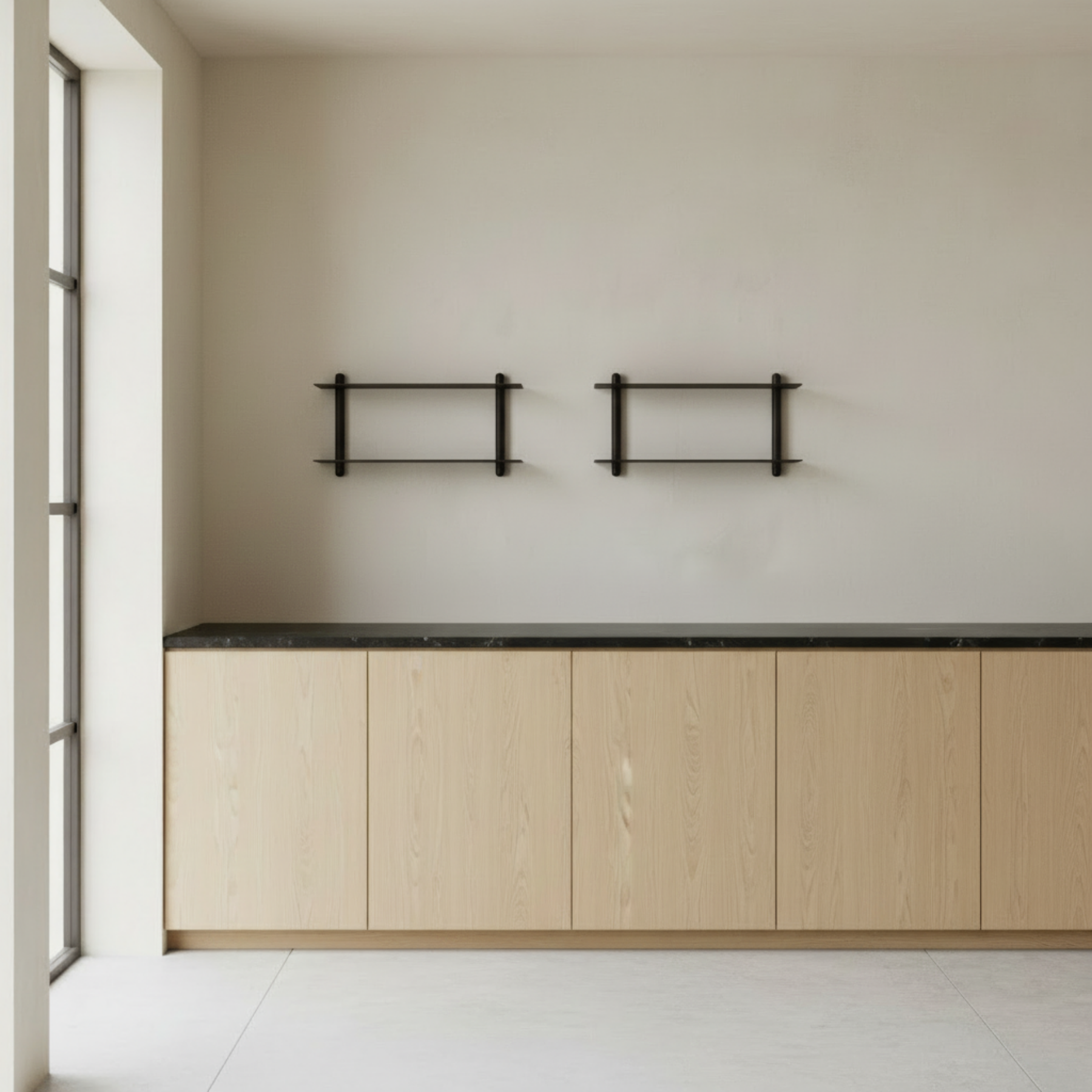 Minimalist kitchen with two Nivo Shelf Large F units