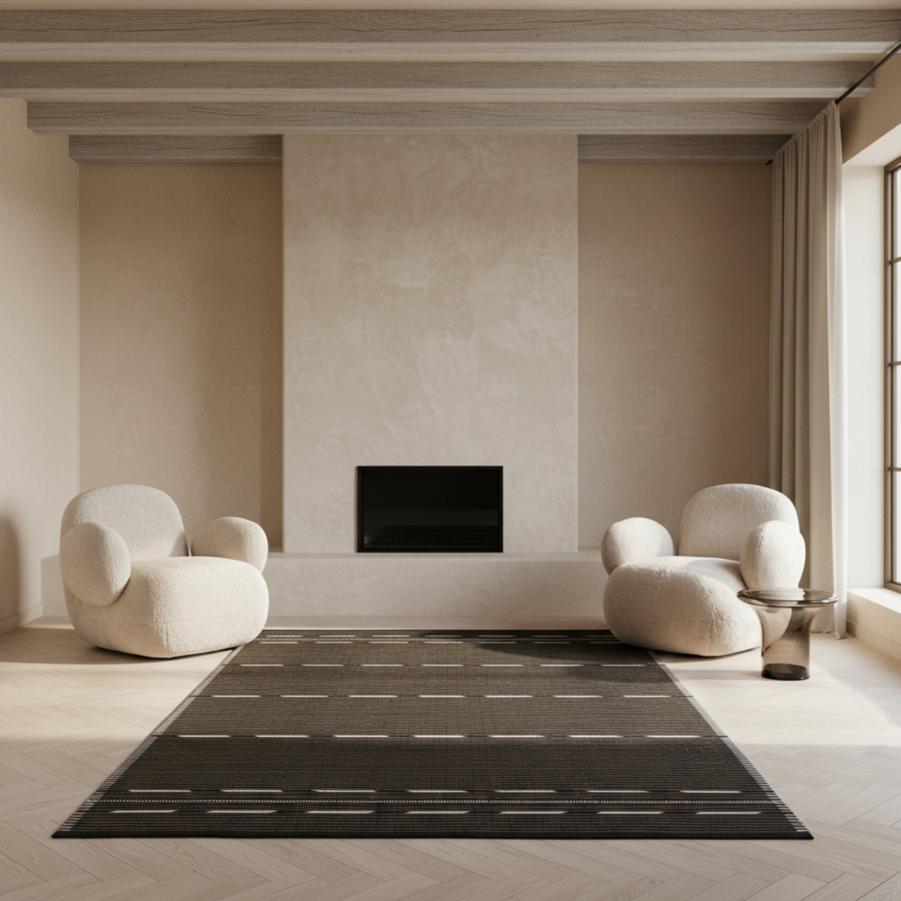 Minimalist room with limeplaster fireplace