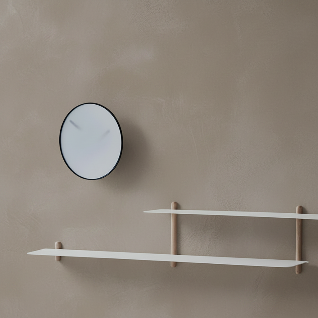 Minimalist shelf and clock mood image