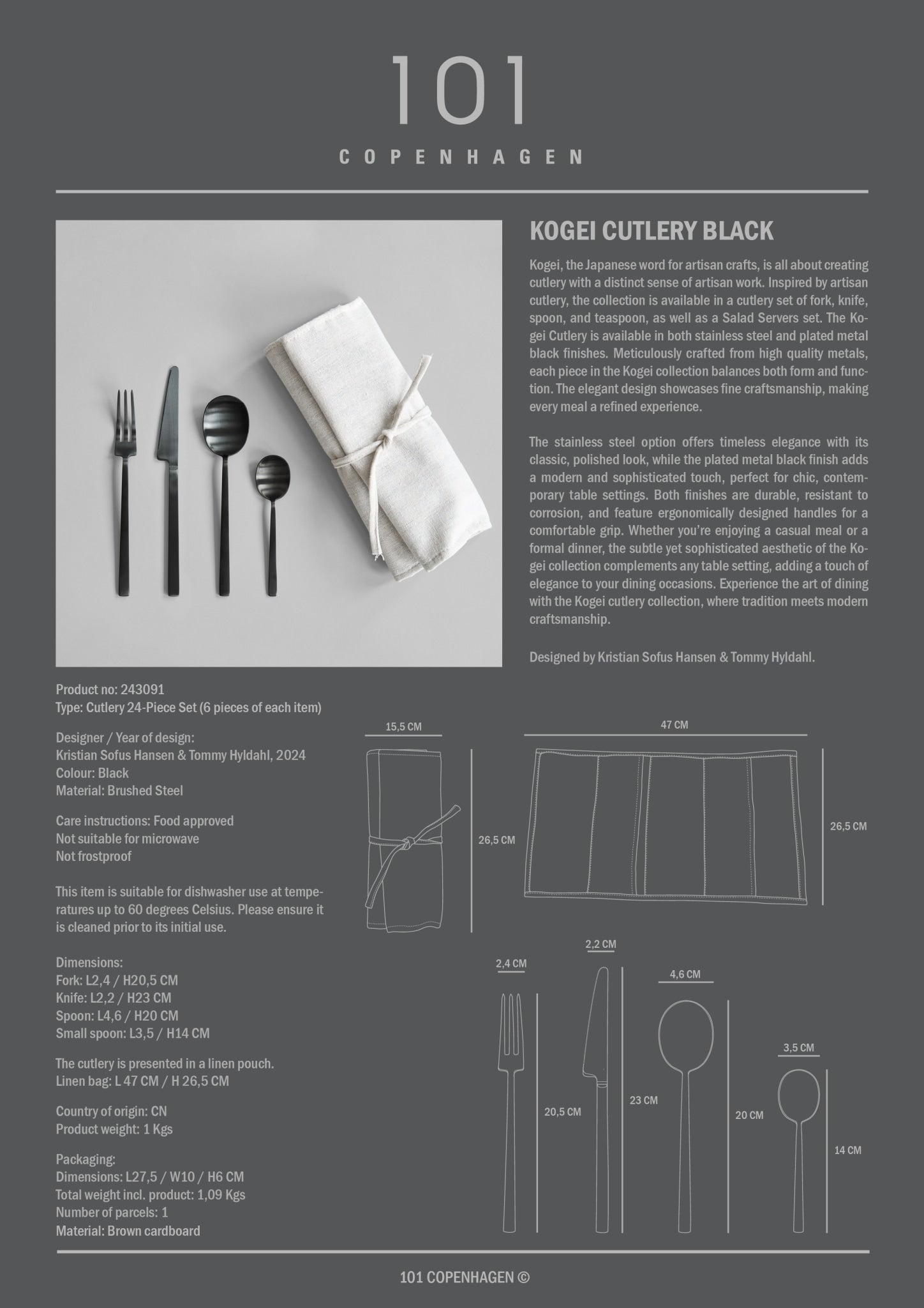 Kogei Cutlery - Black, 24 pc Set