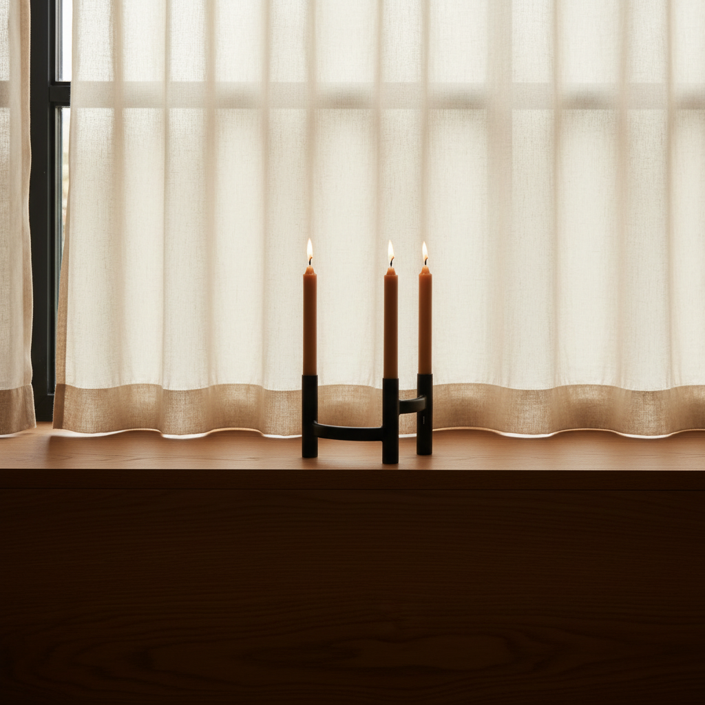 Modern Oak Window Ledge with Candelabra
