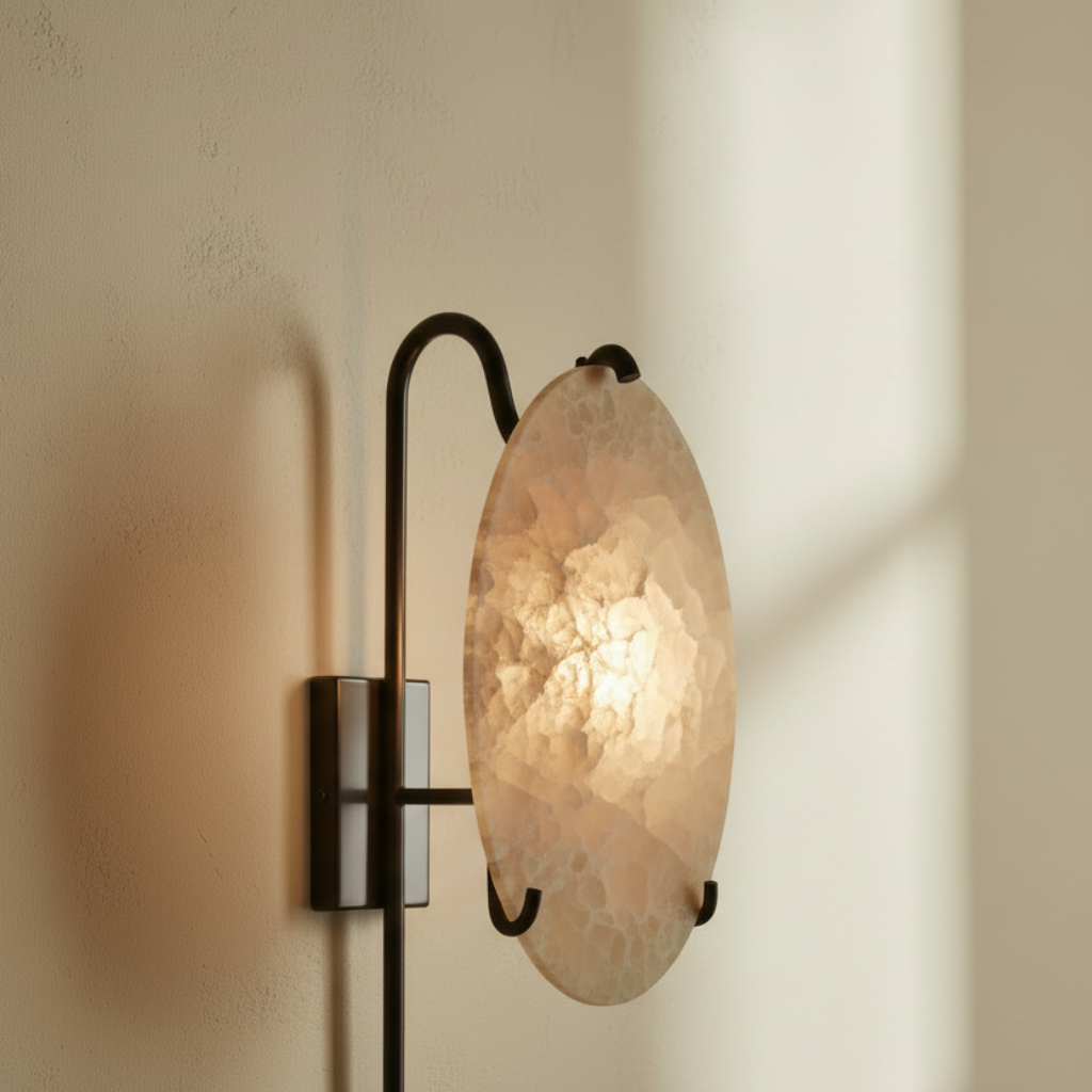 Moon Lantern Wall Sconce with mottled stone