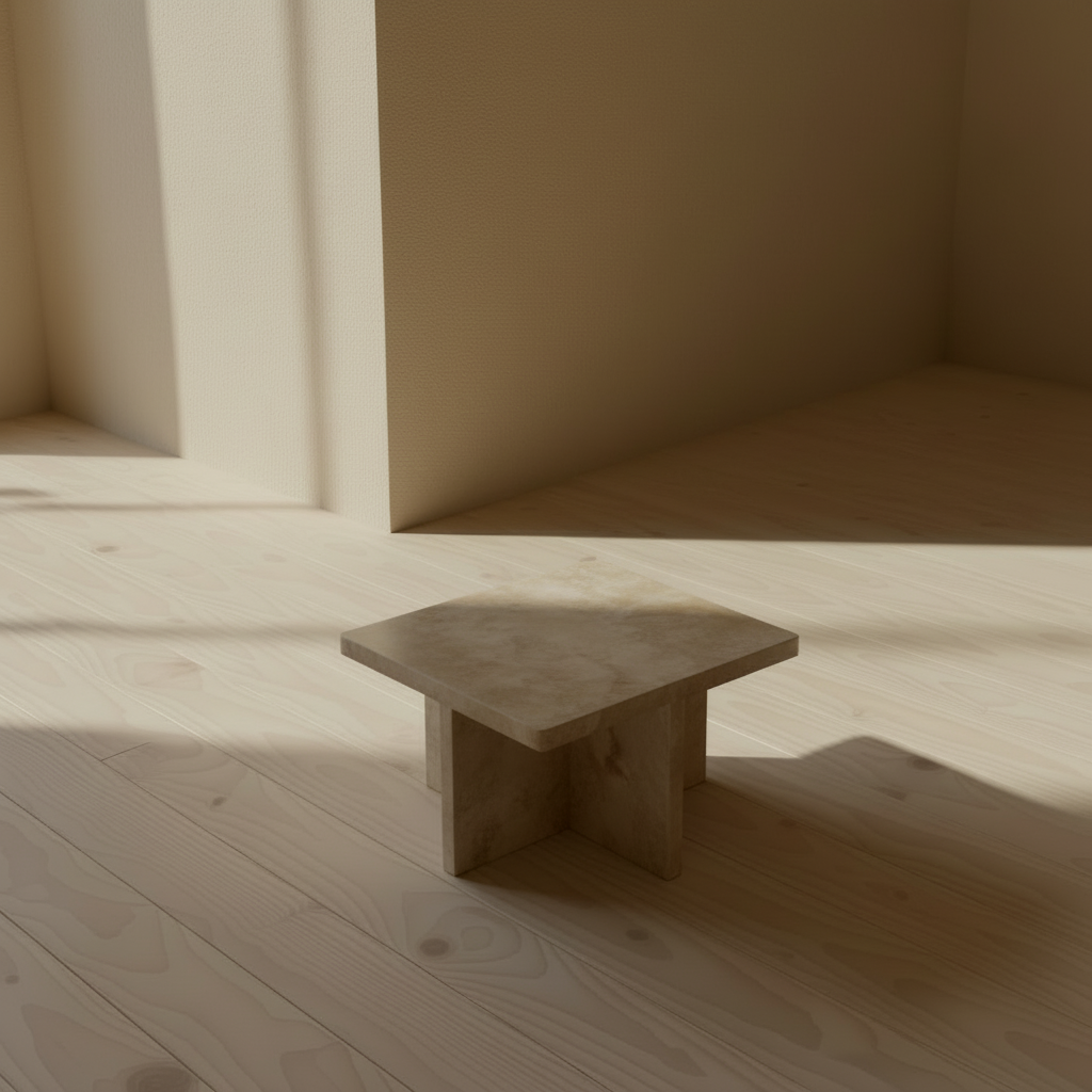 Mottled sand finish interior with textured walls and table