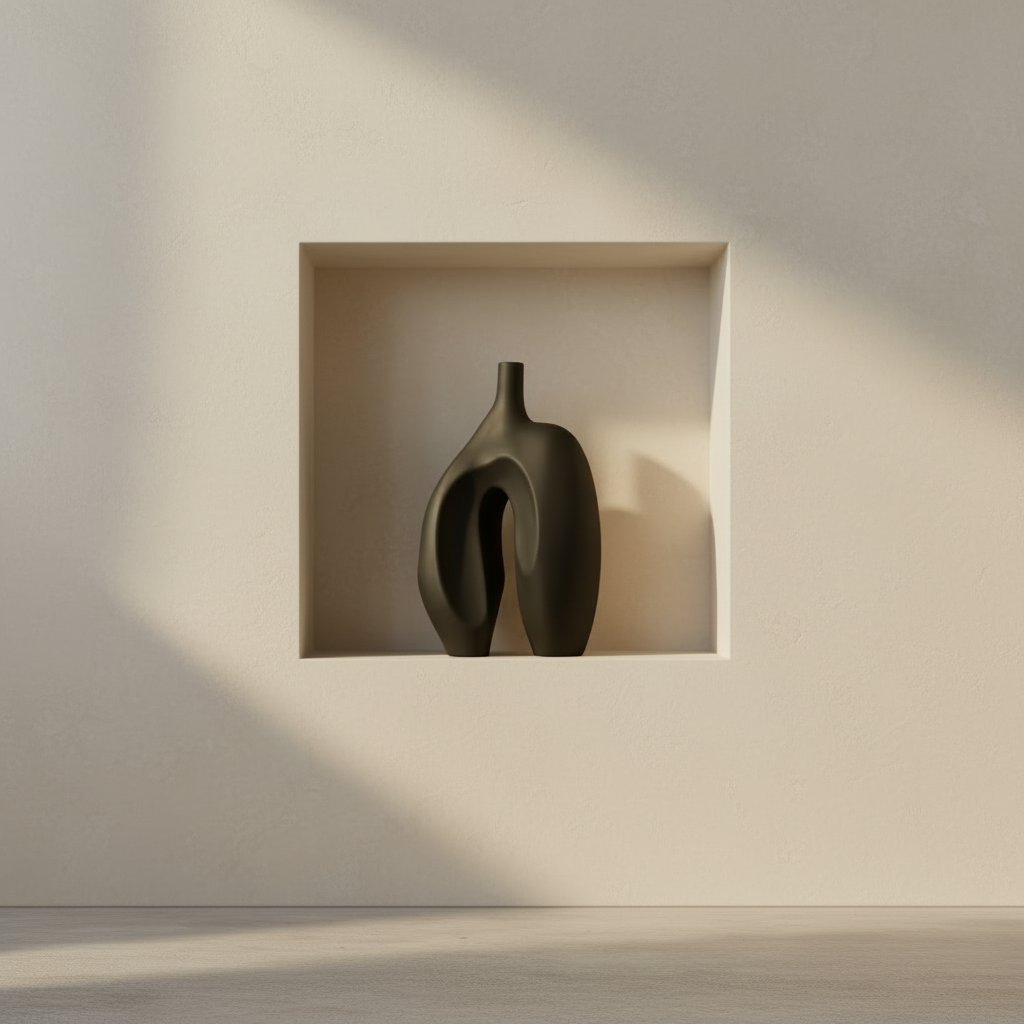 Ni Vase Medio Coffee in limewash niche