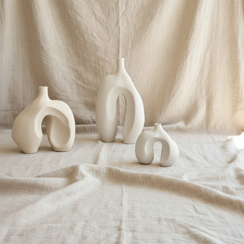 Ni Vases warm cream on linen