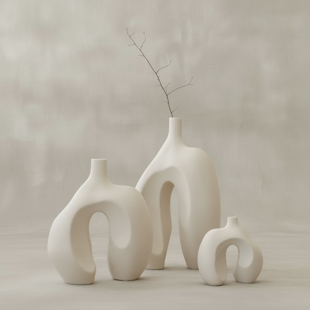 Ni Vases with twig limewash