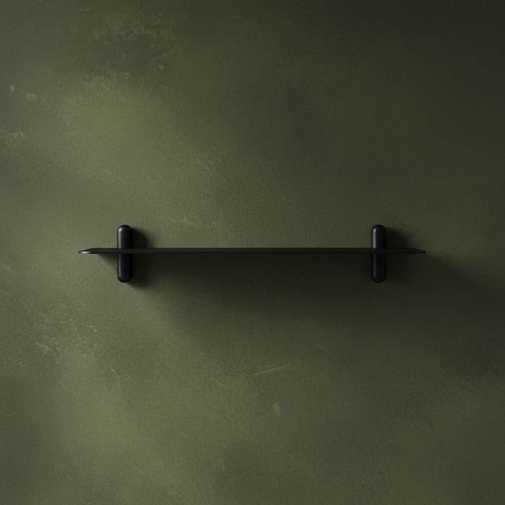 NIVO Large G shelf in black on deep olive green limewashed wall