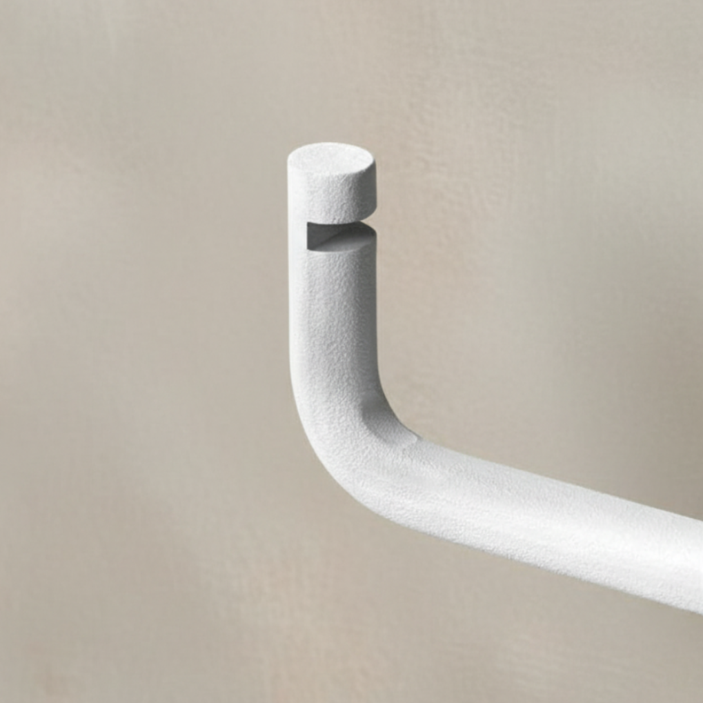 Nivo Rail White Detail — Beige-Grey Limewash Background, Square