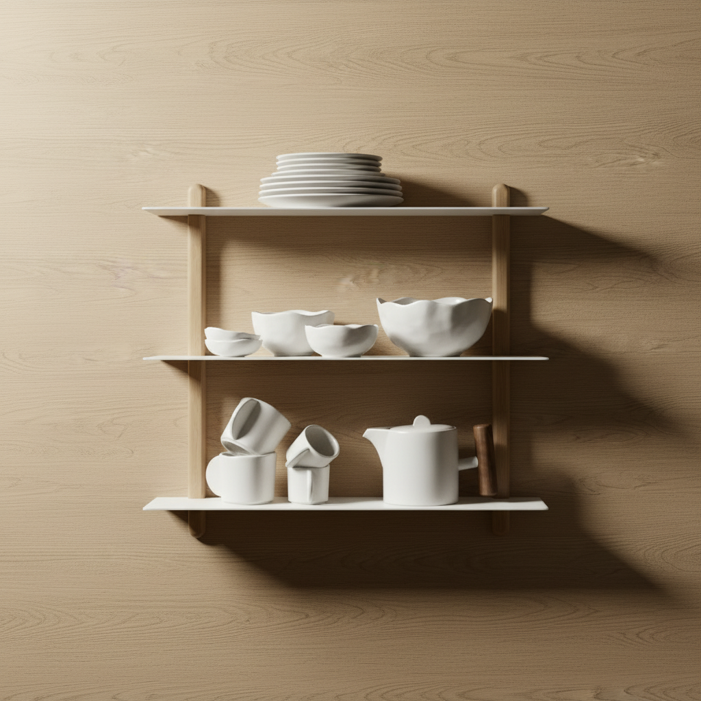 NIVO shelf with Native dinnerware