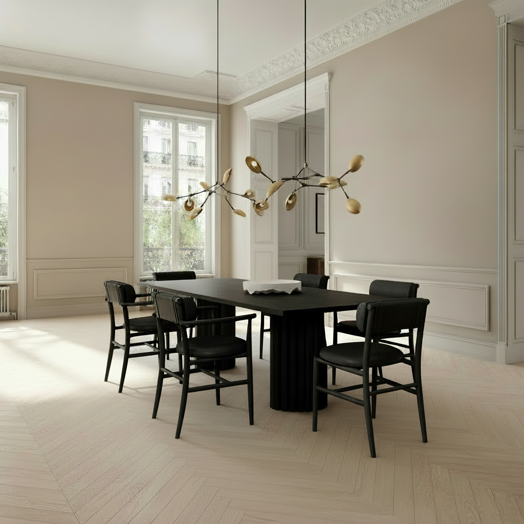 Nordic dining room with no rug