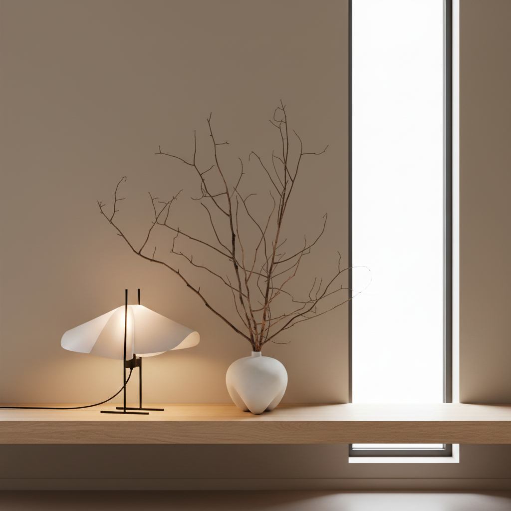 Nordic interior with Cho Table Light and Sumo Vase with twigs