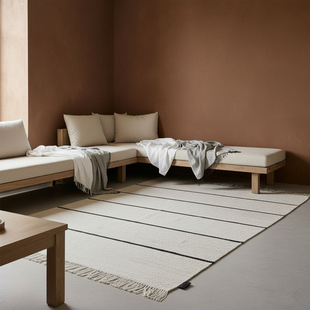 Nordic interior with Polku rug and clean limewash walls