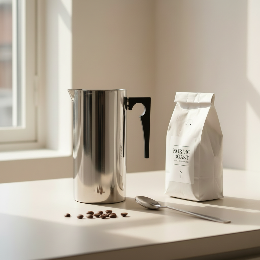 Nordic Kitchen Scene with Coffee Beans and Maya Spoon