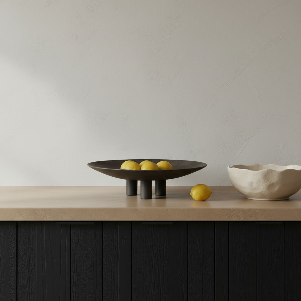 Nordic kitchen with Nivo Shelf, Duck Plate, and Native Hexa Bowl
