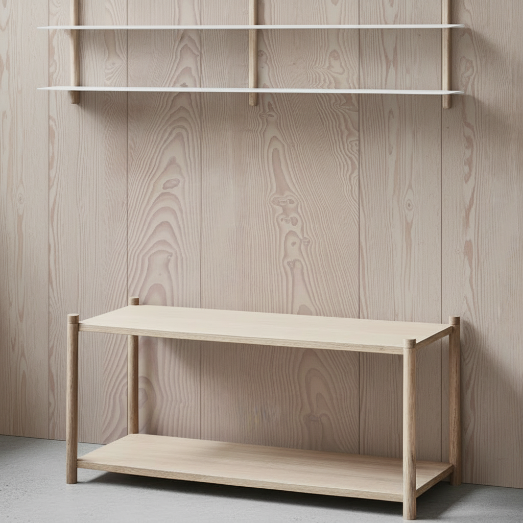 Nordic media console with Douglas fir wall