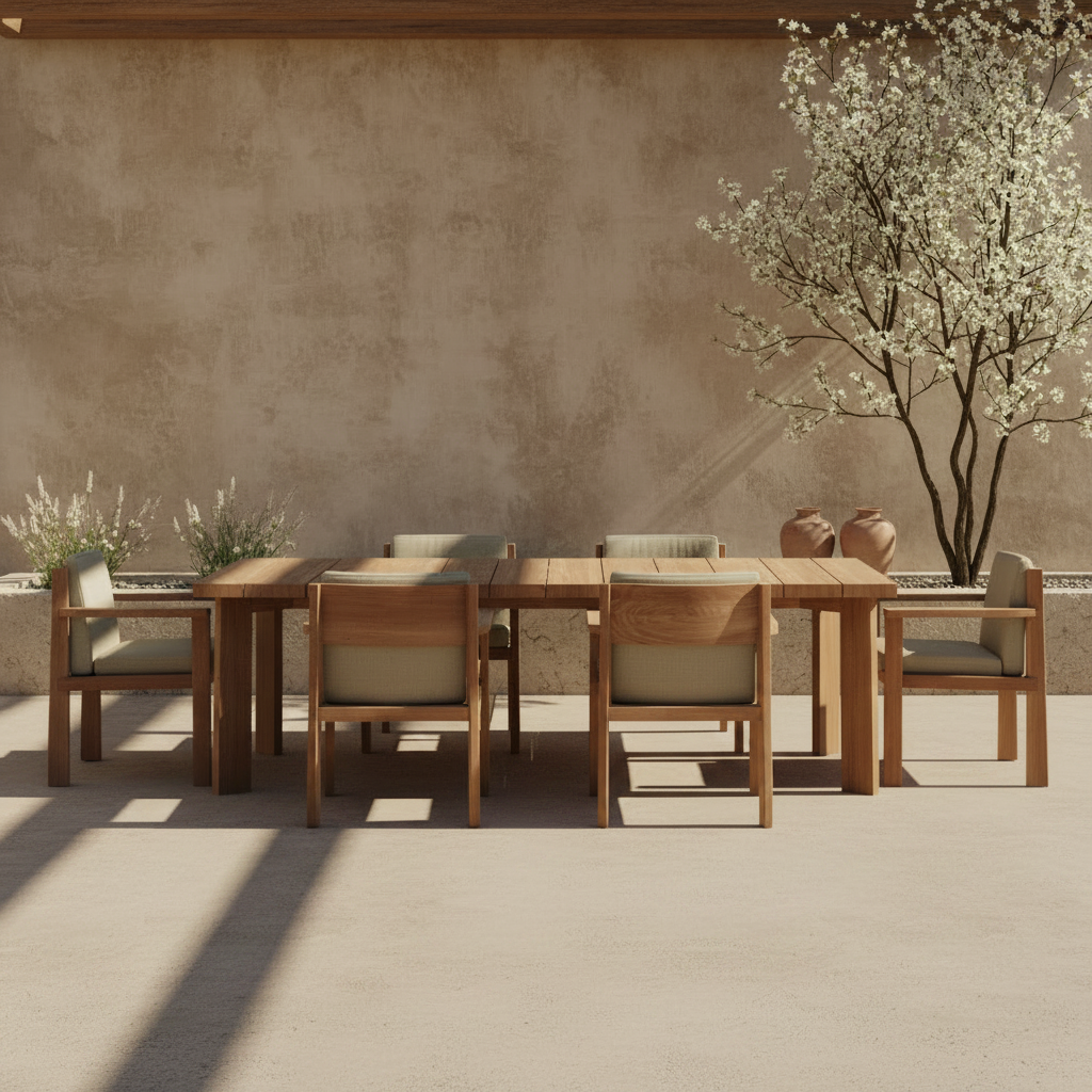 Nordic patio with TIMME dining set - widthwise table boards