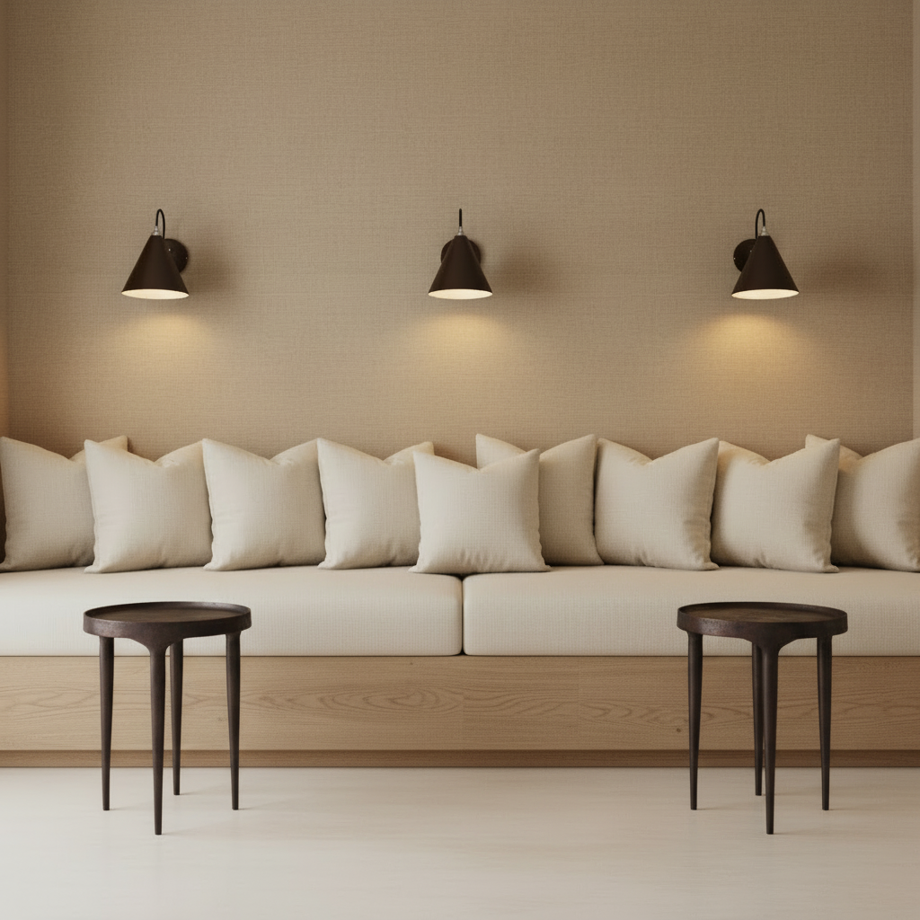 Nordic seating with Phantom Tables and Emily Wall Lights