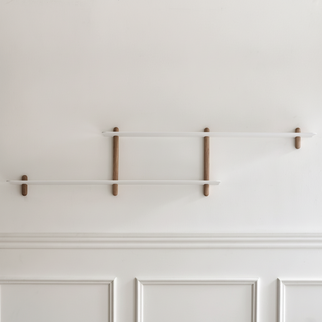 Nordic shelves with limewashed ivory background