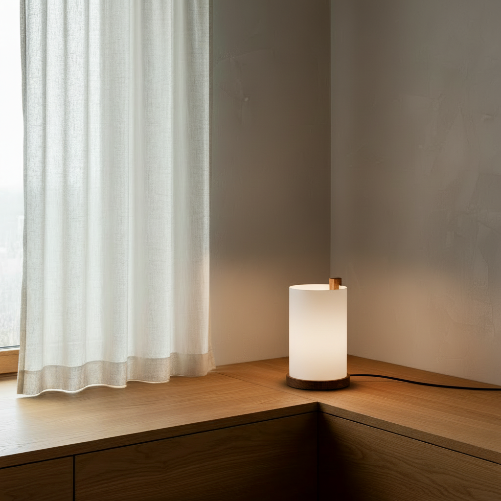 Nordic window corner with ENSO lamp