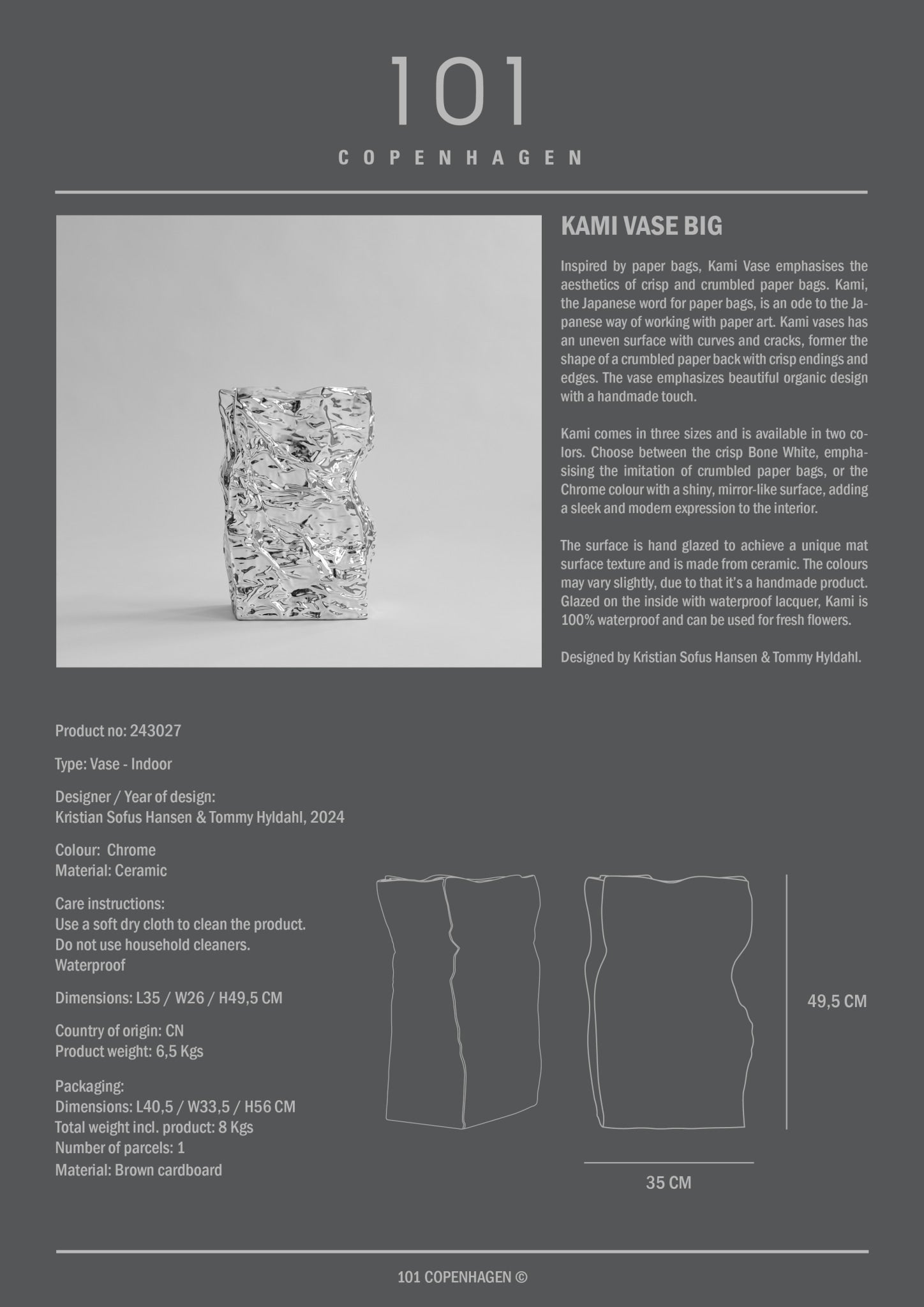 Kami Vase, Big - Chrome