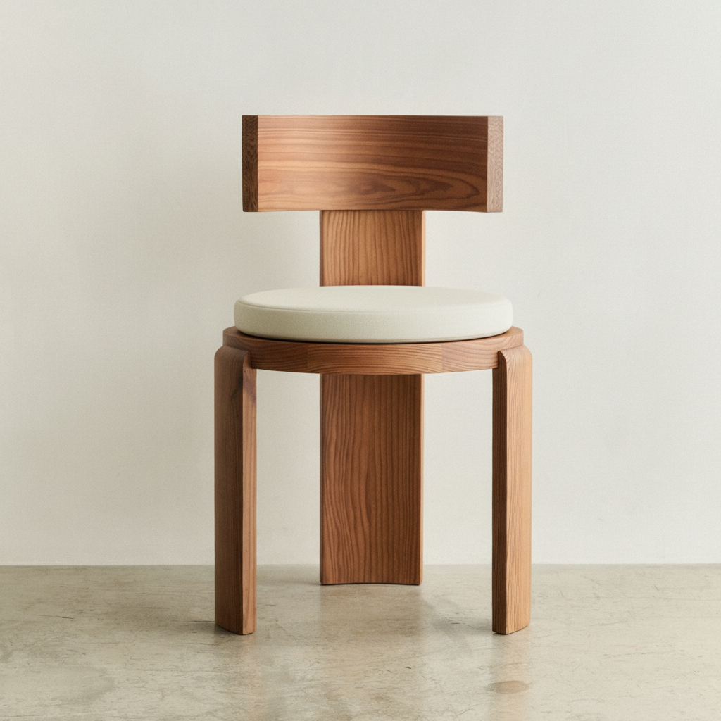 Oak Spina chair with white seat cushion
