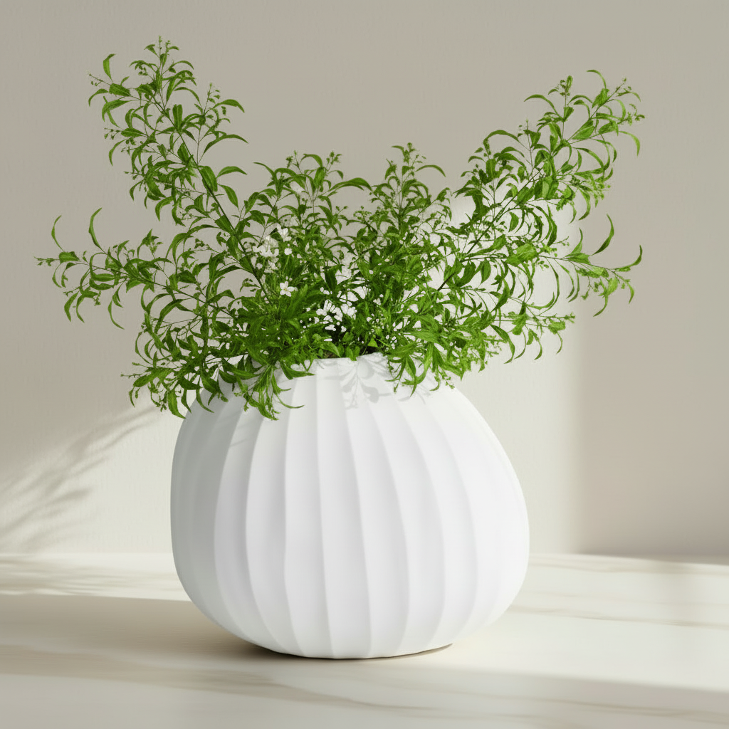 Organic Vase 01 - Nordic Kitchen with Greens and White Flowers