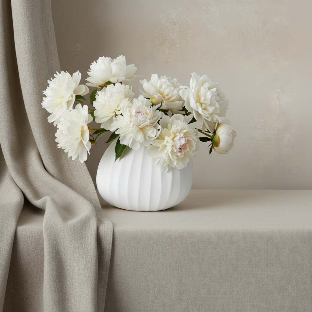 Organic Vase 01 - White with Peonies - Refined Composition