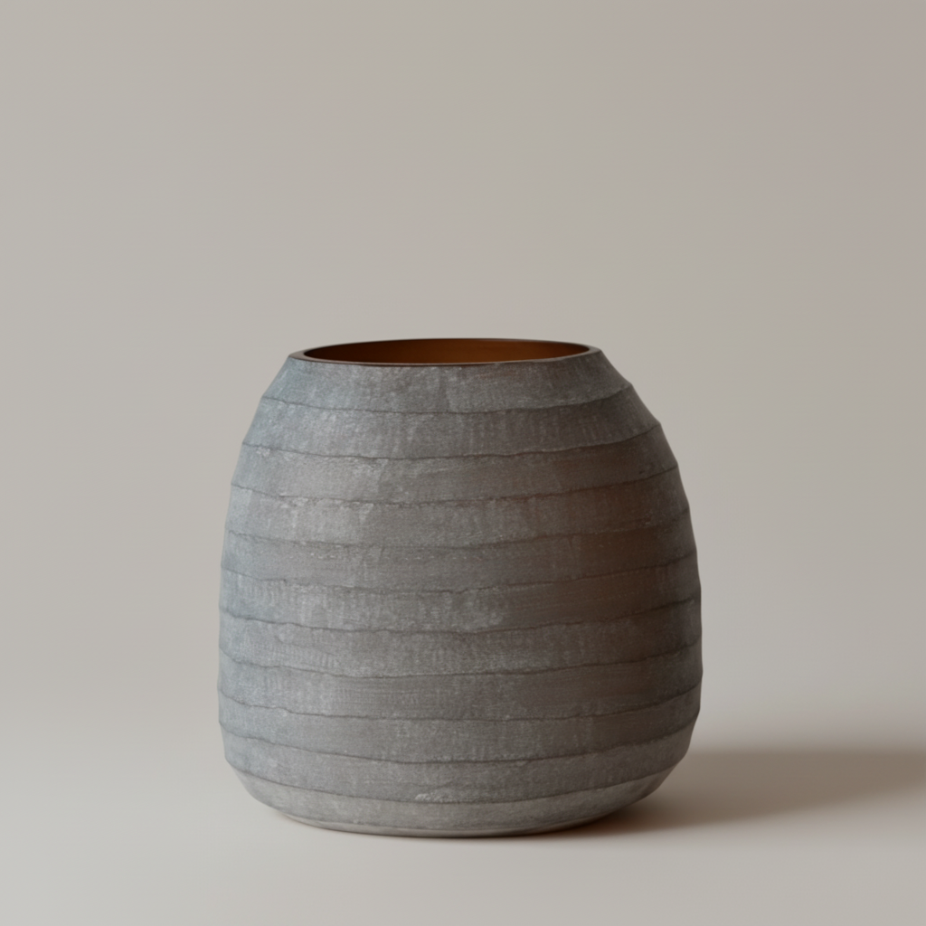 Organic Vase 02 - Smoke with limewash beige-grey background