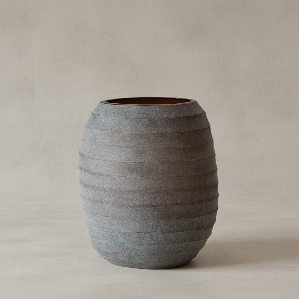 Organic Vase 03 - Smoke on limewash beige-grey background