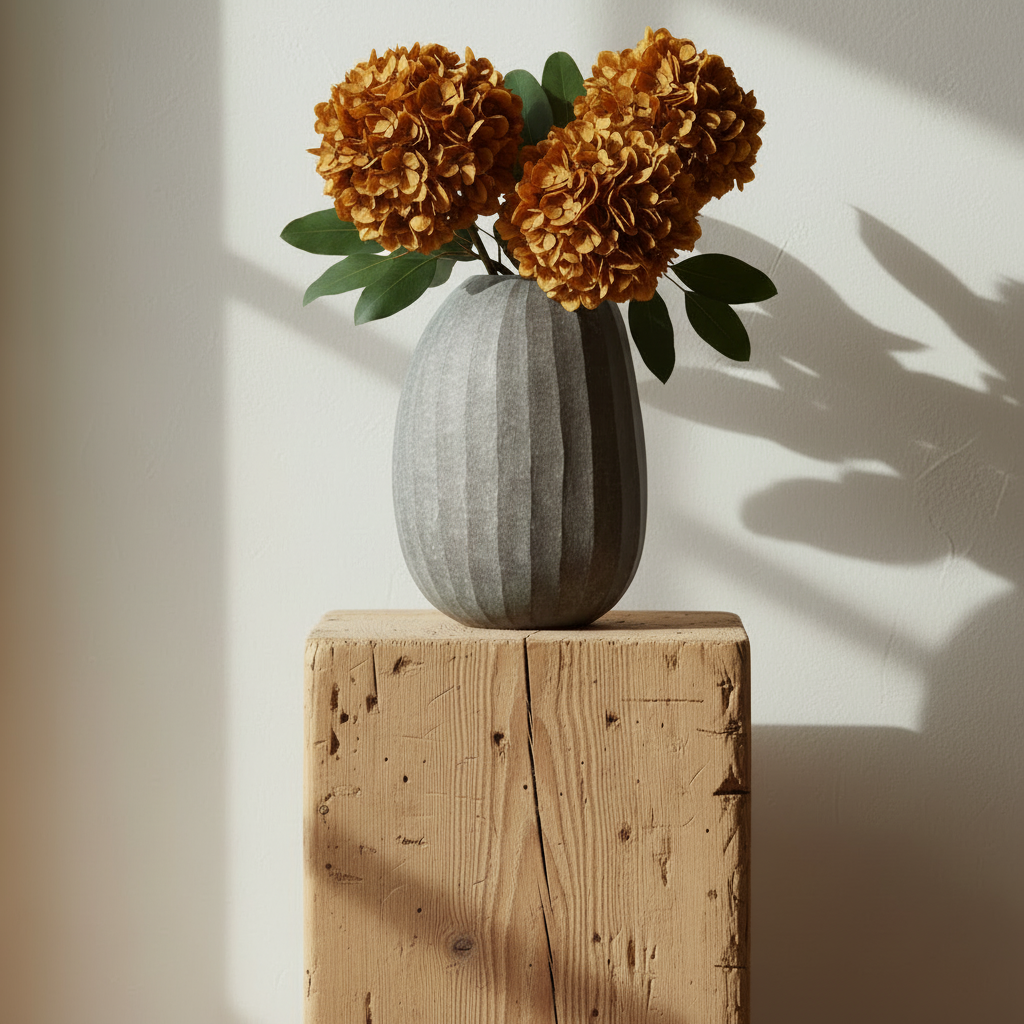 Organic Vase 04 - Smoke with ochre floral arrangement