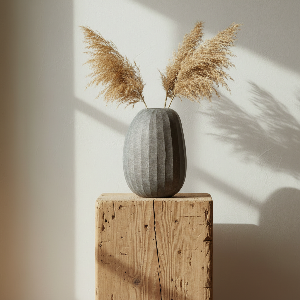Organic Vase 04 - Smoke with pampas grass arrangement