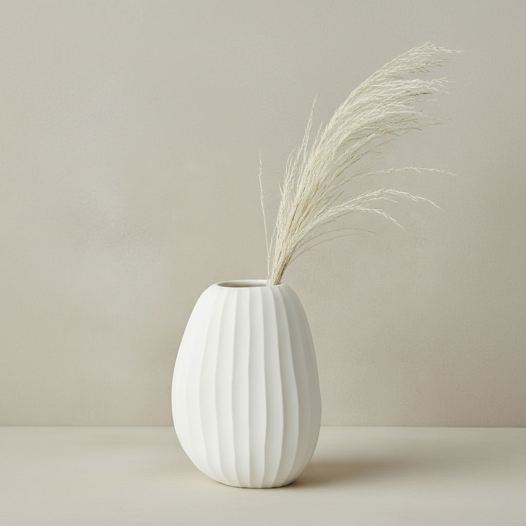 Organic Vase 04 - White with dried grasses