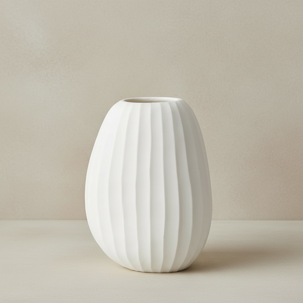 Organic Vase 04 - White with limewash beige grey background
