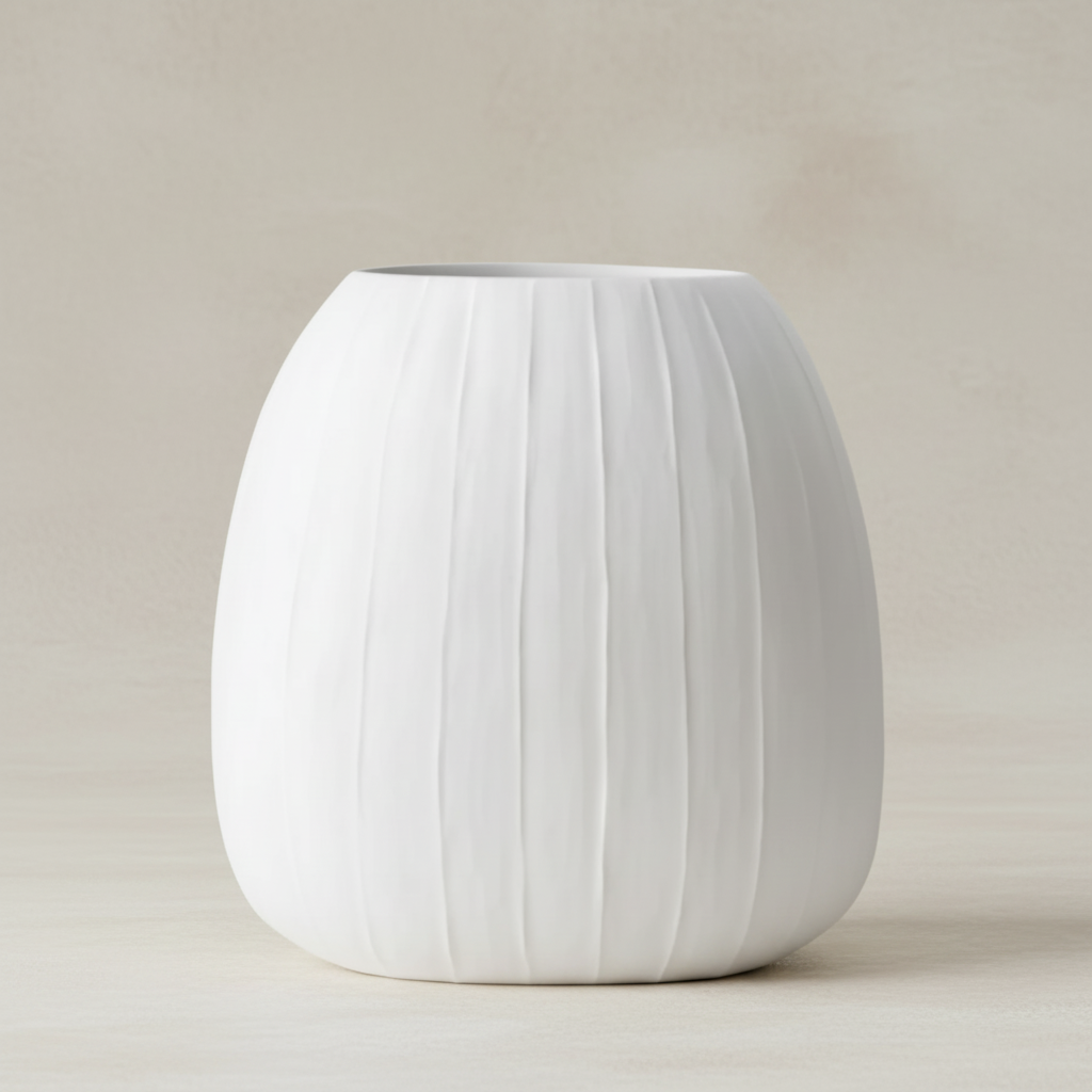 Organic Vase 05 - White on limewash beige grey background